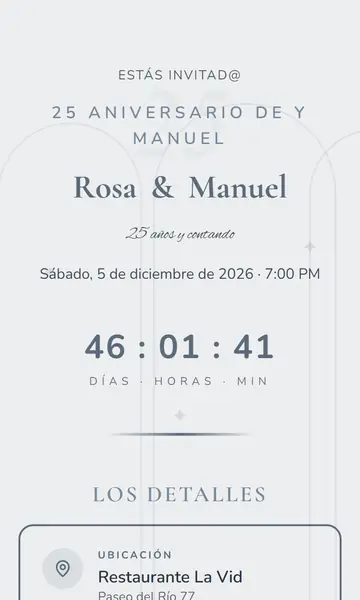 Primera pantalla de la invitación Bodas de Plata