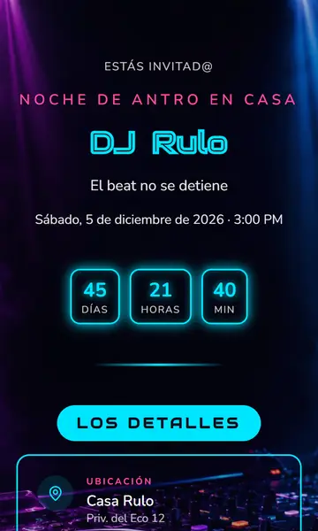 Primera pantalla de la invitación Cabina del DJ