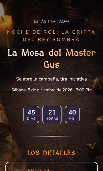 Primera pantalla de la invitación Calabozos y Dragones