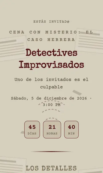 Primera pantalla de la invitación Caso Sin Resolver