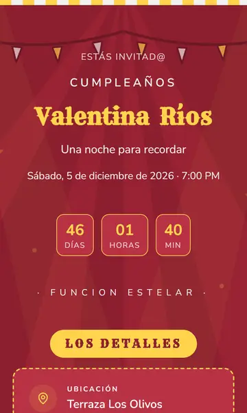 Primera pantalla de la invitación Circo Mágico