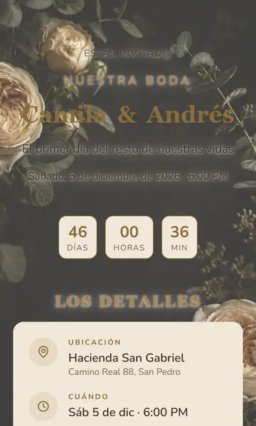 Primera pantalla de la invitación Floral Elegante