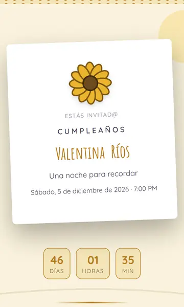 Primera pantalla de la invitación Girasoles