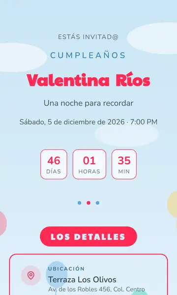 Primera pantalla de la invitación Globos al Cielo