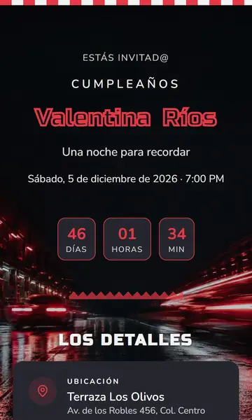 Primera pantalla de la invitación Gran Premio