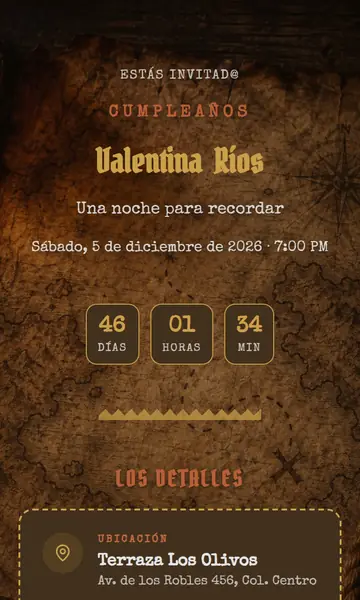 Primera pantalla de la invitación Isla Pirata