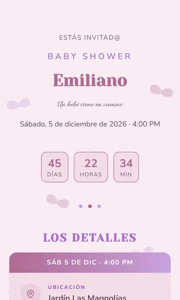 Primera pantalla de la invitación Jardín de Mariposas