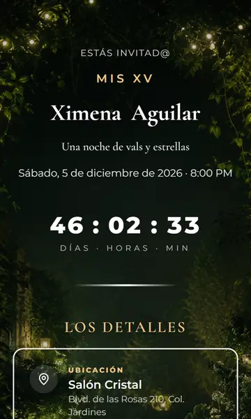 Primera pantalla de la invitación Jardín Encantado