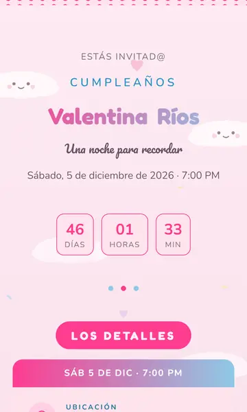 Primera pantalla de la invitación Kawaii Pastel