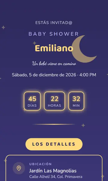 Primera pantalla de la invitación Lluvia de Estrellitas