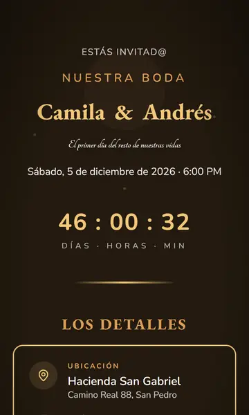 Primera pantalla de la invitación Luz de Velas