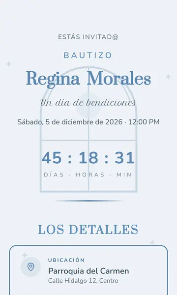 Primera pantalla de la invitación Luz Divina