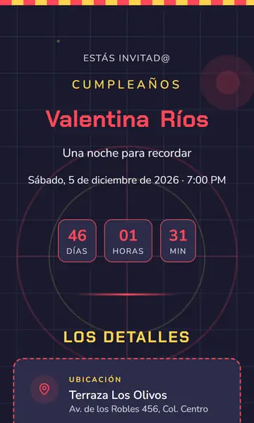 Primera pantalla de la invitación Misión Cumpleaños