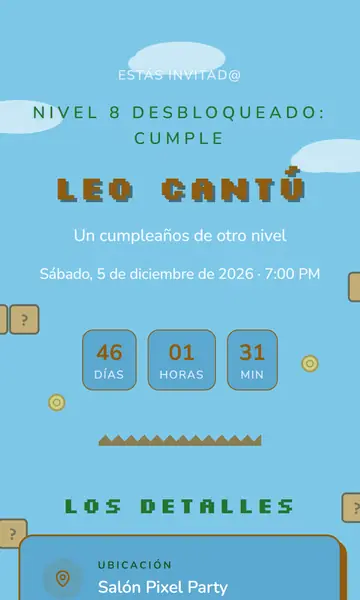 Primera pantalla de la invitación Mundo de Bloques