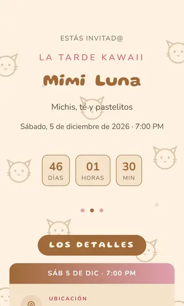 Primera pantalla de la invitación Neko Café