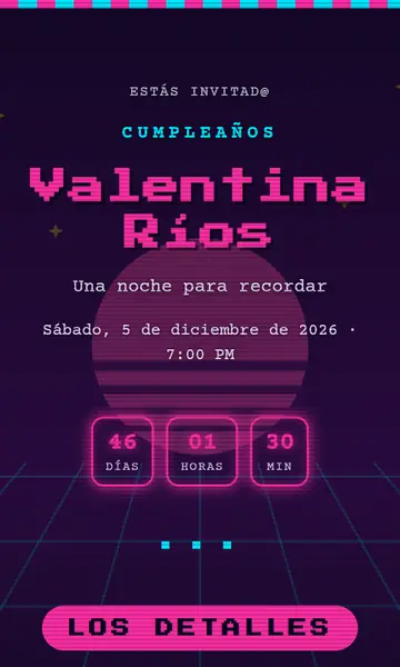 Primera pantalla de la invitación Neon Noventas
