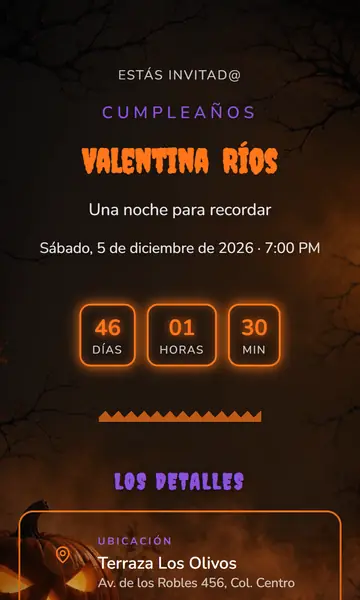 Primera pantalla de la invitación Noche de Terror
