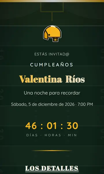 Primera pantalla de la invitación Noche de Touchdown