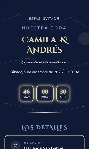 Primera pantalla de la invitación Noche Estrellada