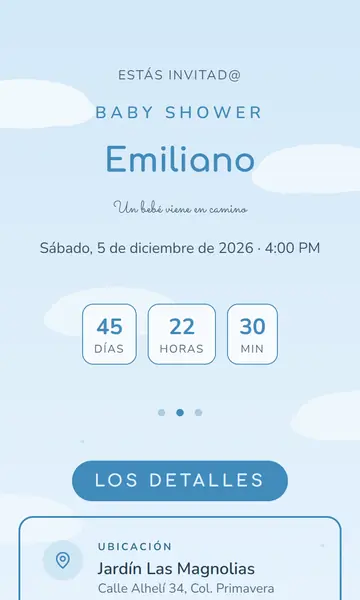 Primera pantalla de la invitación Nube de Algodón