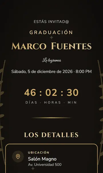 Primera pantalla de la invitación Orgullo y Toga