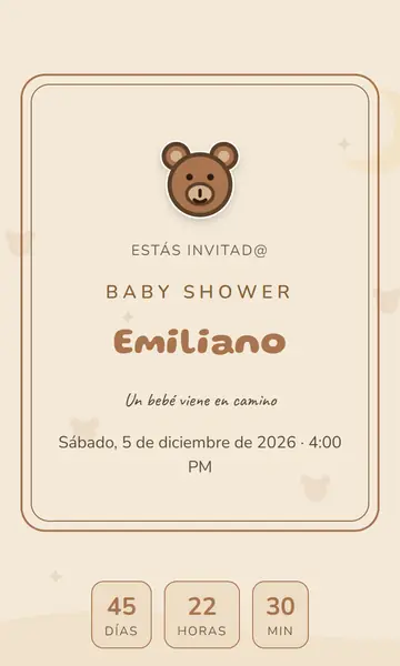 Primera pantalla de la invitación Osito Dormilón