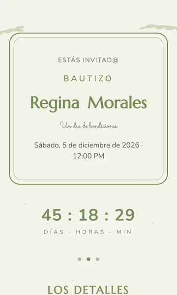 Primera pantalla de la invitación Palomita de Paz