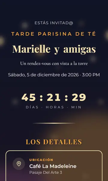 Primera pantalla de la invitación París Mon Amour