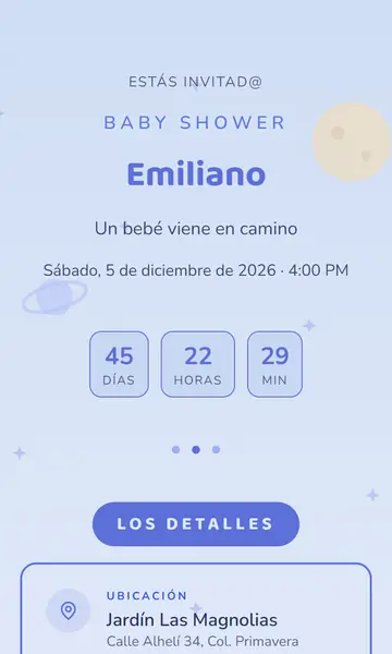 Primera pantalla de la invitación Pequeño Astronauta