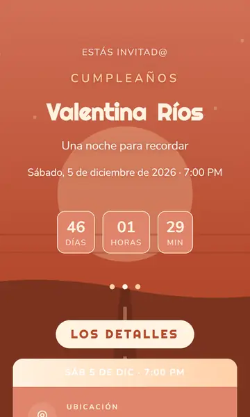 Primera pantalla de la invitación Rodada al Atardecer