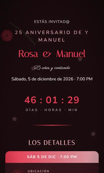 Primera pantalla de la invitación Rosas Rojas