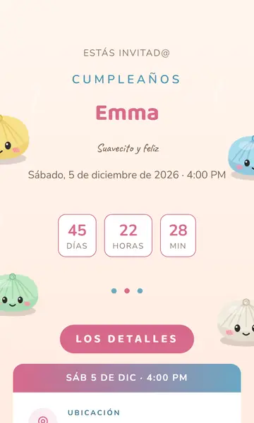 Primera pantalla de la invitación Squishy Buns