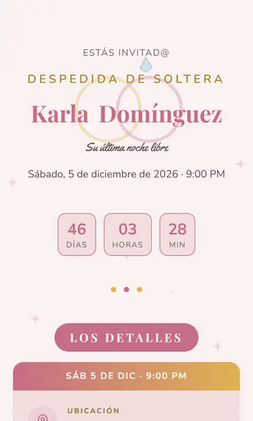 Primera pantalla de la invitación Team Bride