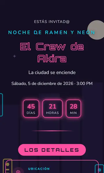 Primera pantalla de la invitación Tokio Neón