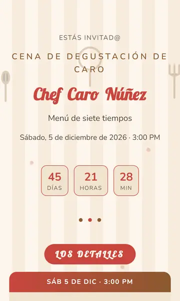 Primera pantalla de la invitación Toque del Chef