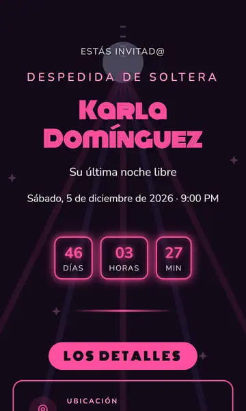 Primera pantalla de la invitación Última Noche Libre