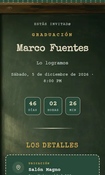 Primera pantalla de la invitación Último Timbre