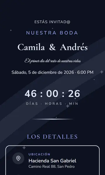 Primera pantalla de la invitación Vía Láctea