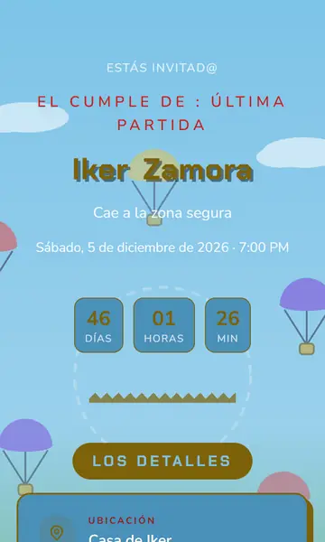 Primera pantalla de la invitación Victoria Royale