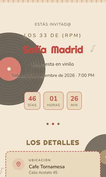 Primera pantalla de la invitación Vinilo Retro